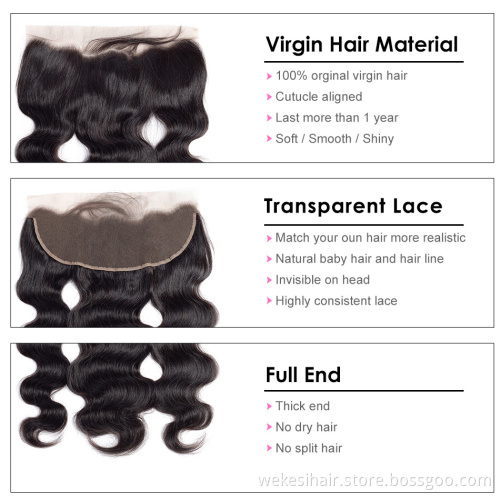 Top Quality Transparent Brazilian Virgin Remy Human Hair Body Wave 13X4 Ear To Ear Full Lace Frontal Closure